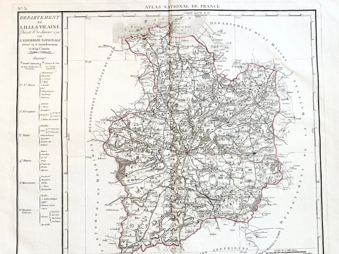 Frankrike, Kart - Ille-et-Vilaine, Rennes, Saint-Malo; Pierre-Gilles Chanlaire - Département de l'Ille-et-Vilaine - 1801-1820