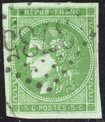 Frankreich 1870 - Bordeaux – 5c Grün-Gelb – VG-randig – Bewertung: 220 € - Yvert 42B