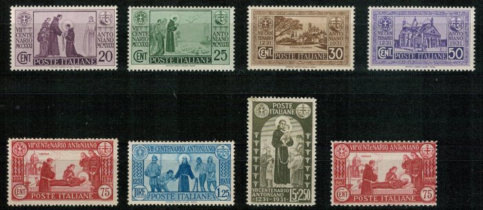 Königreich Italien 1931 - S. Antonio Serie kpl. , alles bis auf die Nummern intakt. 297 und 298 mit Scharnier. - Sassone N. 292/299