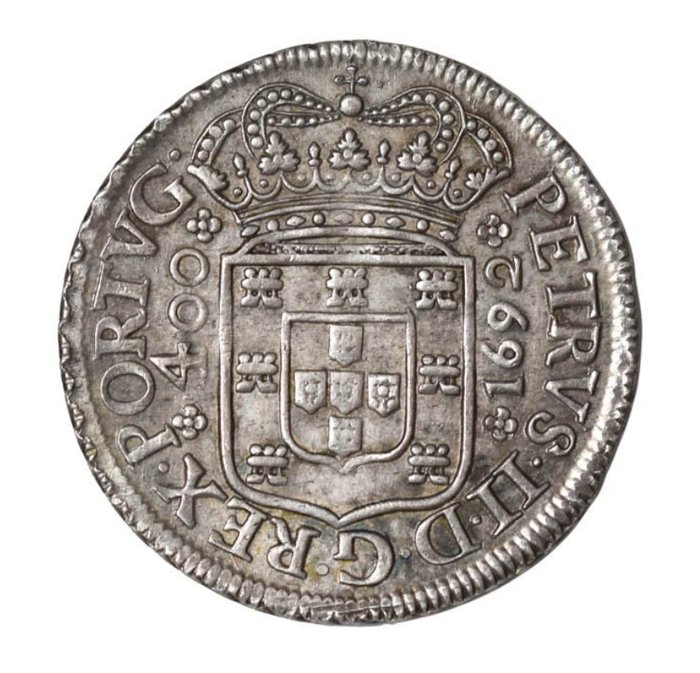 Portogallo. Pietro II del Portogallo (1683-1706). Cruzado Novo (480 Reis) 1692 - Porto - PETRVS/PORTVG•  - Coroa do Tipo 5 - Escassa
