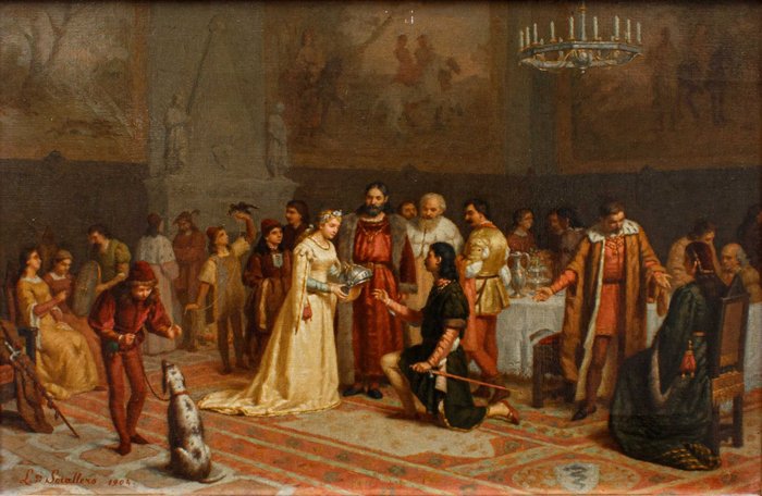 Luigi Sciallero (Genova, 1829 - 1920) - L'investitura del Cavaliere da parte della Regina
