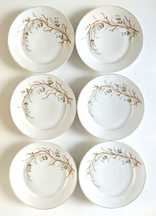Porcelaine de Bruxelles - 盘子 (6) - Branche fleurie - 瓷