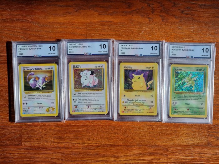 Pokémon - 4 Graded card - Lt. Surges Rattata, Clefairy, Pikachu & Scyther - UCG 10