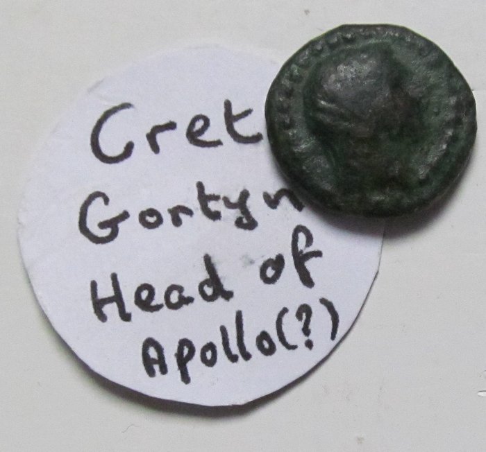 Crete, Gortyna. AE14 circa 250-220 B.C. - small 14mm coin - very rare - ΓOPTYNI, bull butting right reverse