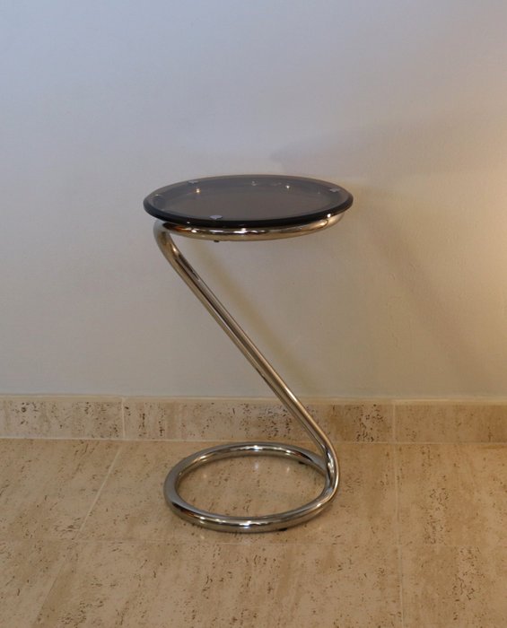 Side table - 煙色玻璃和鍍鉻鋼管