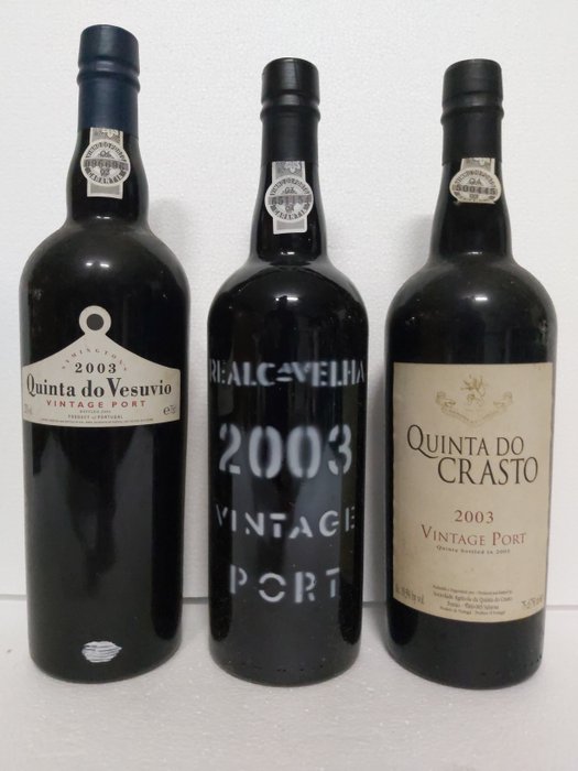 2003 Vintage Port: Quinta do Vesúvio, Quinta do Crasto & Real Companhia velha - Douro - 3 Flasker (0,75 L)
