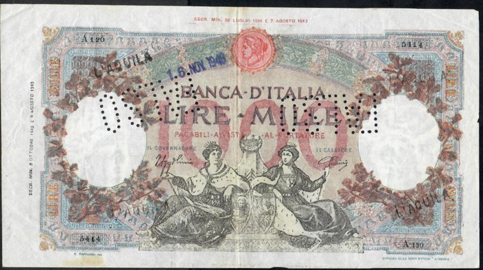 Italien. 2 x 1.000 Lire 1943 L'Aquila - False - Rare