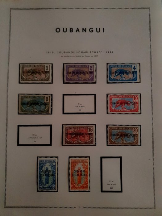 Francia gyarmat  - Új Oubangui-Chari készlet a függetlenség előtt, posta és adók,...