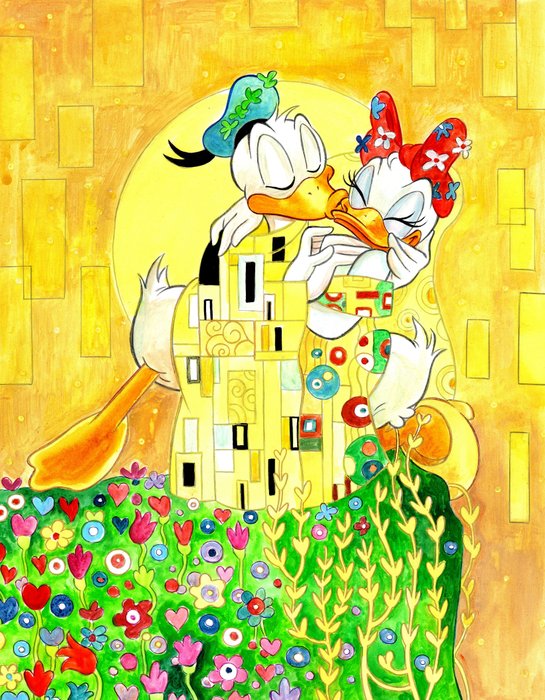Tony Fernandez - Donald and Daisy Duck Inspired by Gustave Klimt "The Kiss" (1907/08) - Hand Singed - First Edition