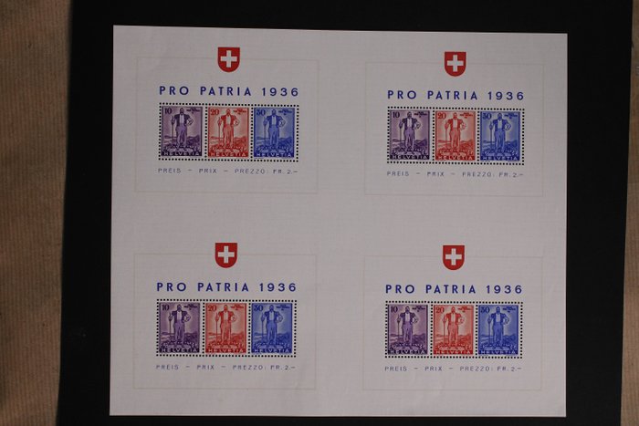 Sveits 1936 - Pro Patria i stort ark med 4 blokker - Gratis frakt over hele verden - Zumstein 8 / Michel Blok 2
