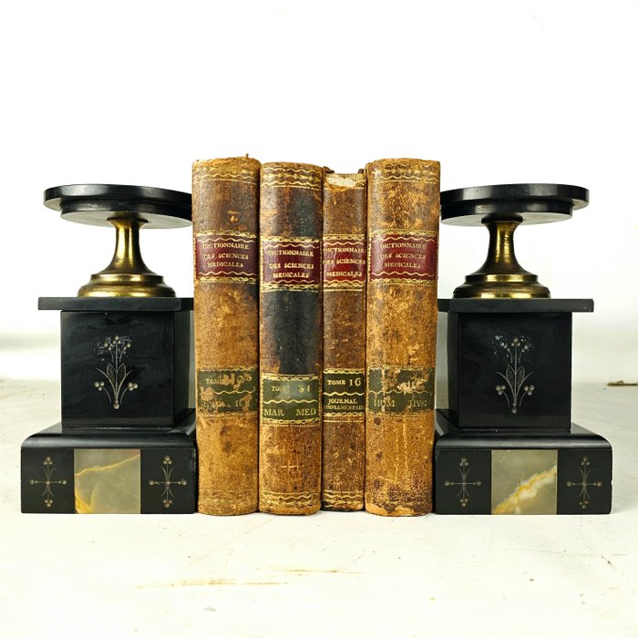 Elegant black marble bookends Approx. 1920 - Bookends (2) - Bronze, Marble