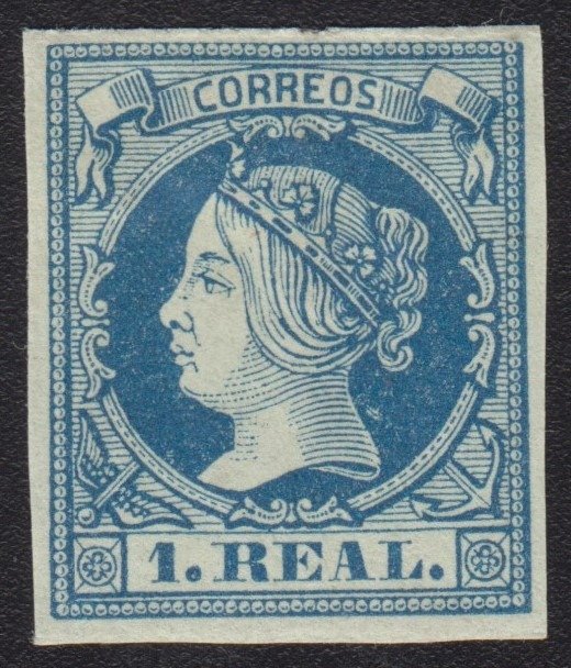 España 1860/1861 - Isabel II. 1 real, azul. - Edifil 55