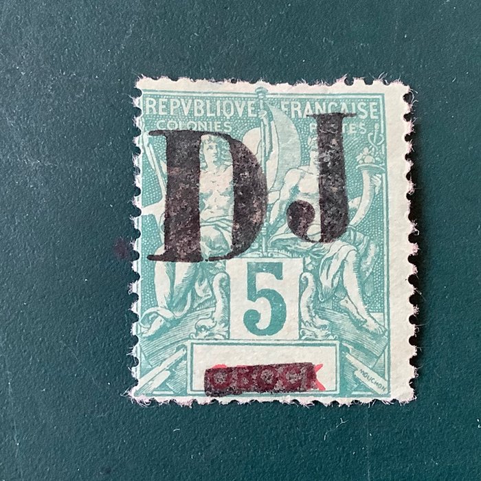 索马利兰海岸 - 法国保护国 1893 - 5 美分，首期 II 型套印 - Michel 1 II
