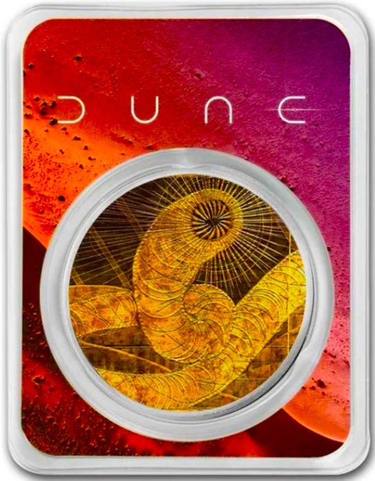 USA. Silver medal (ND) 2021 "Sandworm - Dune by Frank Herbert", with Blisterpack, 1 Oz (.999)  (Utan reservationspris)