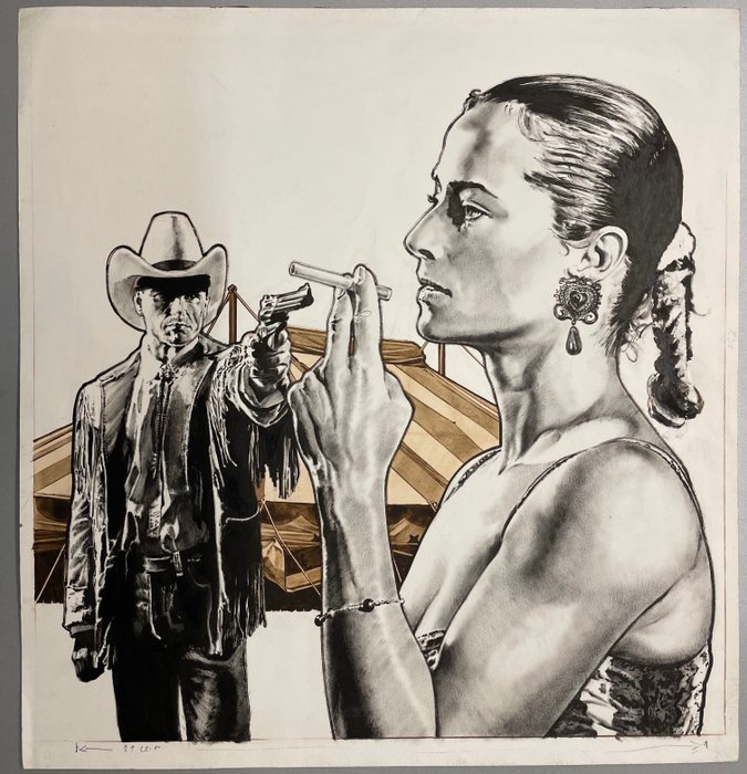 Claeys, Jean-Claude - 1 Original drawing - Cowboy et cigarette