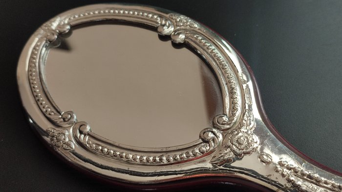 Hand mirror  - Glass, Silver laminated, Wood