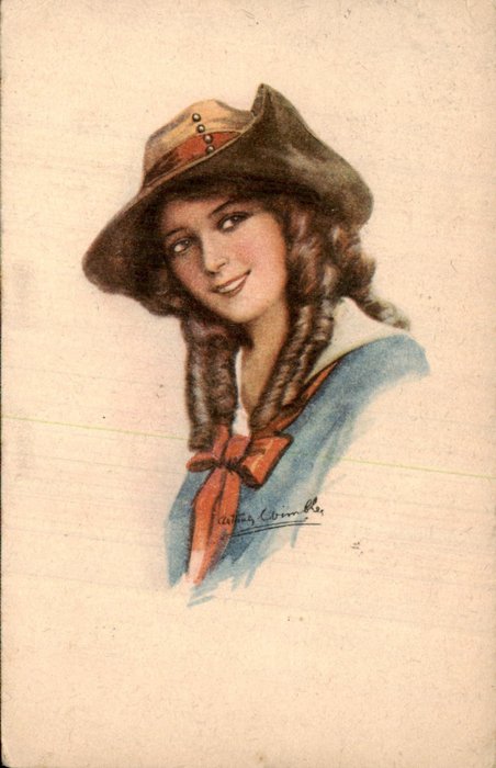 Fantasi, Kvinna / Dam / Tjej - Hatt - Glamour - illustratör - Vykort (96) - 1900-1950