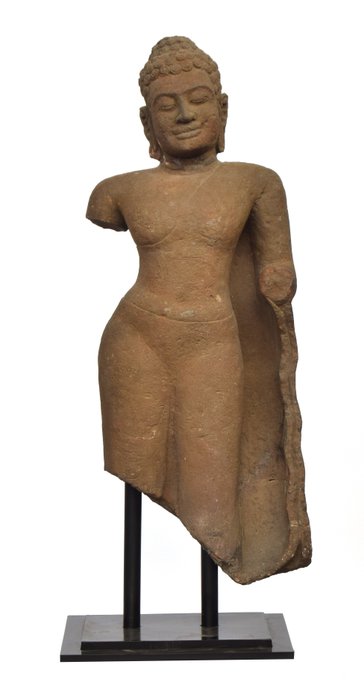 Khmerów, Kambodża Piaskowiec Rzeźba Buddy. XII wiek n.e. Wysokość 135cm. Hiszpańska licencja eksportowa.