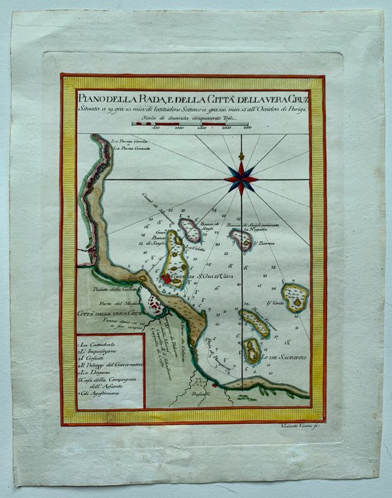 美国, 地图 - 北美洲 / 墨西哥 / 韦拉克鲁斯; M. Coltellini - Piano della Rada e della Citta della Vera Cruz - 1761-1780