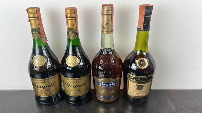 Bisquit, Martell - 3 Star/VS Cognac  - b. Jaren 1980, Jaren 1990 - 70cl - 4 flessen
