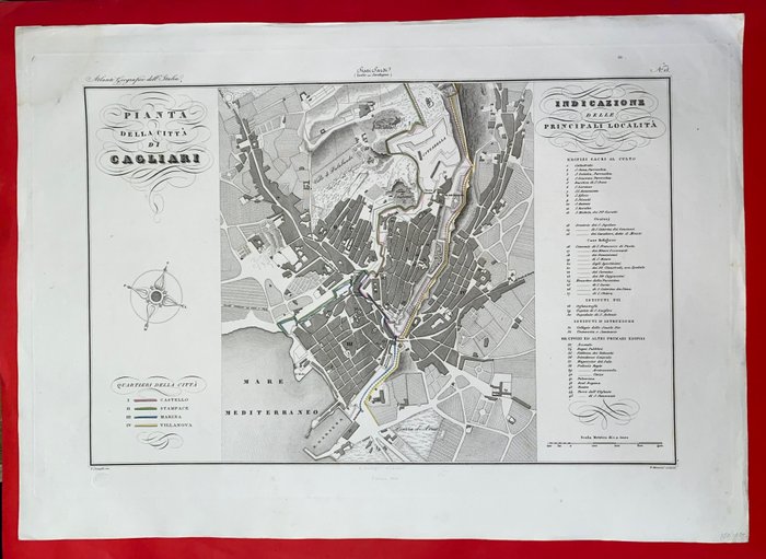 Europe, Town plan - Italy, Sicily, Catania; Zuccagni-Orlandini - Pianta della città di Cagliari - 1821-1850
