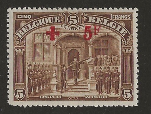 Bélgica 1918 - Cruz Vermelha 5F+5F Marrom - OBP/COB 162