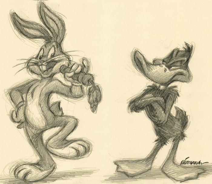 Joan Vizcarra - Bugs Bunny & Daffy Duck [Looney Tunes] - What's up, doc? - Original Drawing - Pencil Art