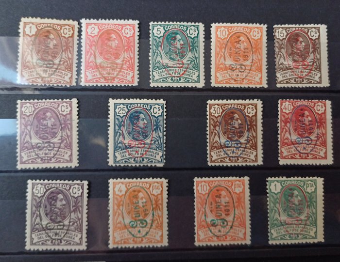 Gwinea 1911 - Alfons XIII. Przeciążone znaczki. Kompletna seria. - Edifil 72/84