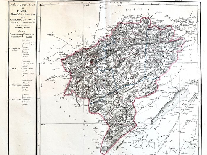 法国, 地图 - 杜省, 贝桑松; Pierre-Gilles Chanlaire - Département du Doubs - 1781-1800