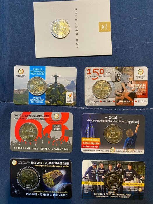 Belgio. 2 Euro 2014/2018 (7 coincards)  (Senza Prezzo di Riserva)