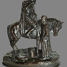 Guillemin – sculptuur, “Cavalier et Femme Arabe à la Fontaine”, d’après Alfred Dubucand – 43 cm – Brons