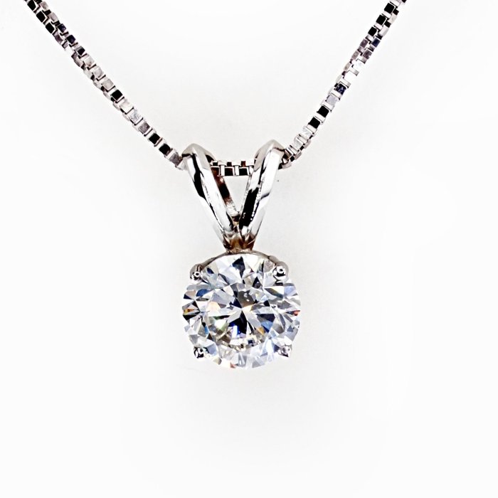 Ohne Mindestpreis - Halskette mit Anhänger - 14 kt Weißgold -  1.22 tw. Diamant  (Natürlich) 