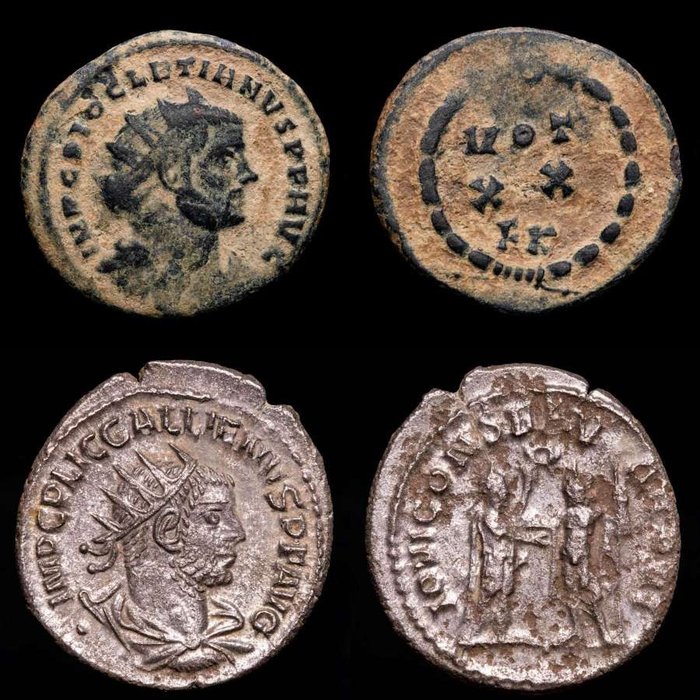 Rooman imperiumi. Gallienus & Diocletian. Lot comprising two (2) antoninianus From Carthage & Antioch  (Ei pohjahintaa)