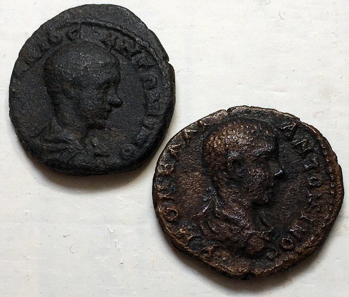 Empire romain (Provincial). Diaduménien (217-218 apr. J.-C.). Group of 2x AE assarion struck in Moesia, Marcianopolis - good portraits