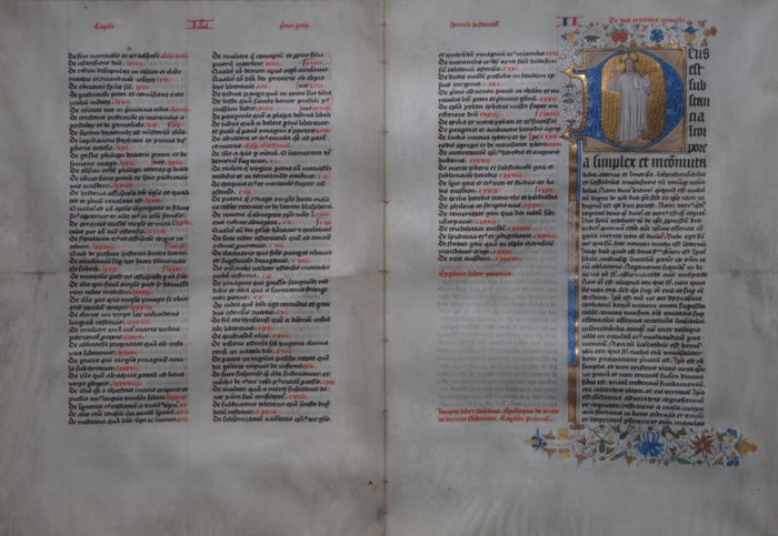 [Medieval manuscript] - Bifolium met grote miniatuur - 1400