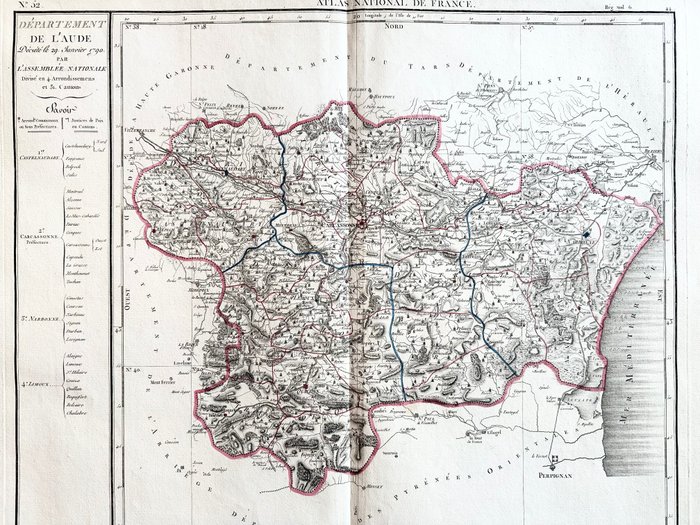 Francia, Mappa - Aude, Carcassonne, Narbonne; Pierre-Gilles Chanlaire - Département de l'Aude - 1781-1800