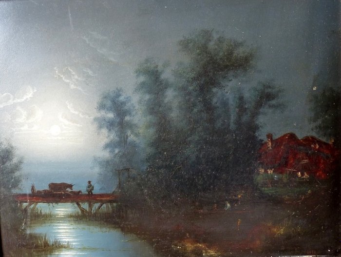 Ecole Hollandaise XIXème (Monogramme) - Paysage au clair de Lune
