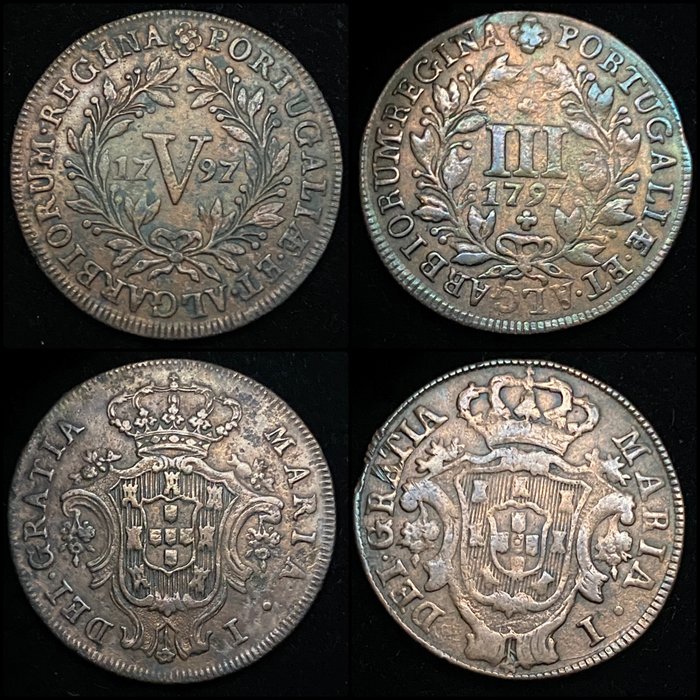 Portugal. D. Maria I (1786-1799). III Reis + V Reis - 1797 (2 Moedas )  (Sem preço de reserva)
