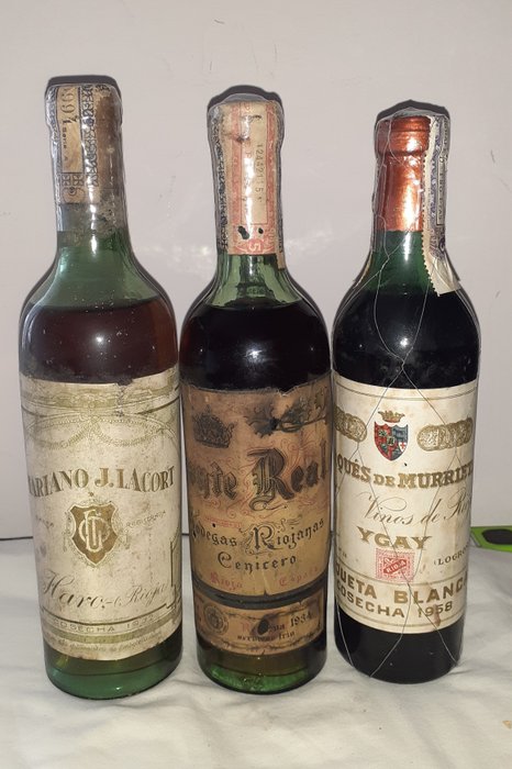 1934 Bodegas Riojanas, Monte Real Semi Dulce, 1932 Mariano Lacort Blanco & 1958 M. de Murrieta, Etiqueta - Rioja - 3 Halbe Flaschen (0,35 l)