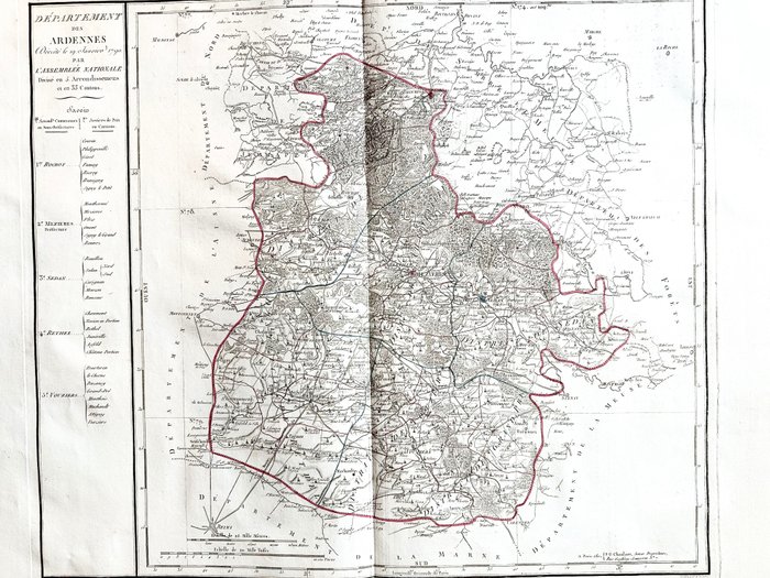 Frankrig, Kort - Ardennerne, Charleville-Mézières, Sedan; Pierre-Gilles Chanlaire - Département des Ardennes - 1781-1800