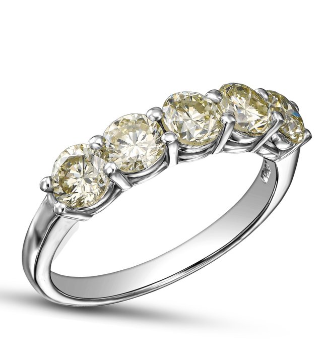 Zonder Minimumprijs - Ring - 14 karaat Witgoud -  2.13 tw. Geel Diamant  (Natuurlijk gekleurd) 