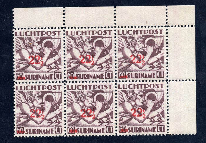 Surinam 1945 - Luftpost med upside 1 sammen med 5 normale prints - Gratis fragt over hele verden - NVPH LP24F