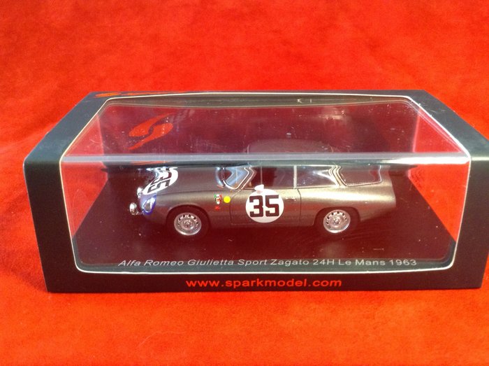 Spark 1:43 - Machetă mașină sport - ref. #S9053 Alfa Romeo Giulietta Sport Zagato "coda tronca" 24h Le Mans 1963 #35 Biscaldi/"Kim"