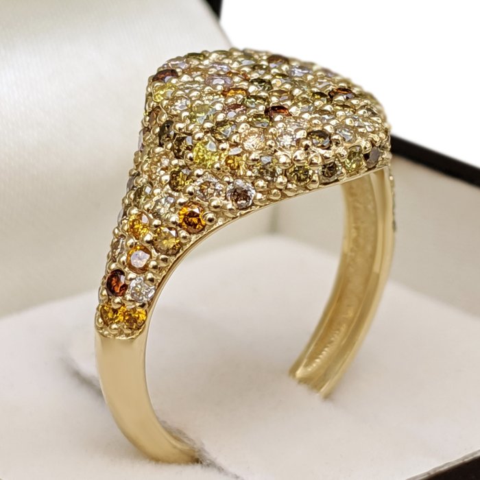 Senza Prezzo di Riserva - Anello - 14 carati Oro giallo -  1.13 tw. Diamante  (Colorato naturale) 