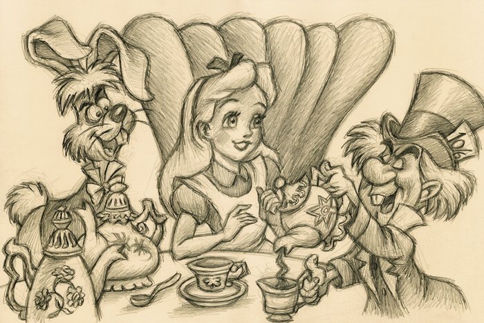 Joan Vizcarra - Alice In Wonderland - Alice, The Mad Hatter and The March Hare - Fine Art Giclée - Hand Signed