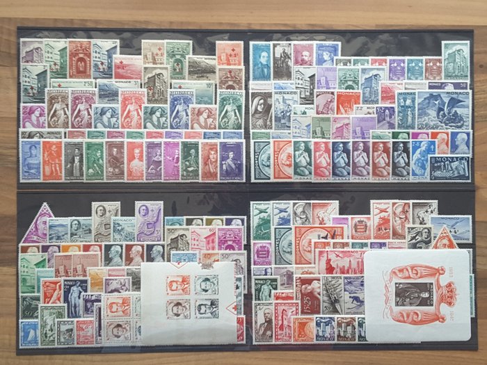 Monaco 1940/1949 - 10 full years of current postage stamps, with airmail and block stamps - Yvert 200 à 337B sans les timbre non émis, PA 2 à 41 et 45 à 48, BF 2