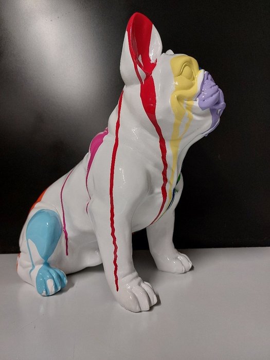 Estatua, pub or French bulldog white sitting in color paint finish - 32 cm - poliresina
