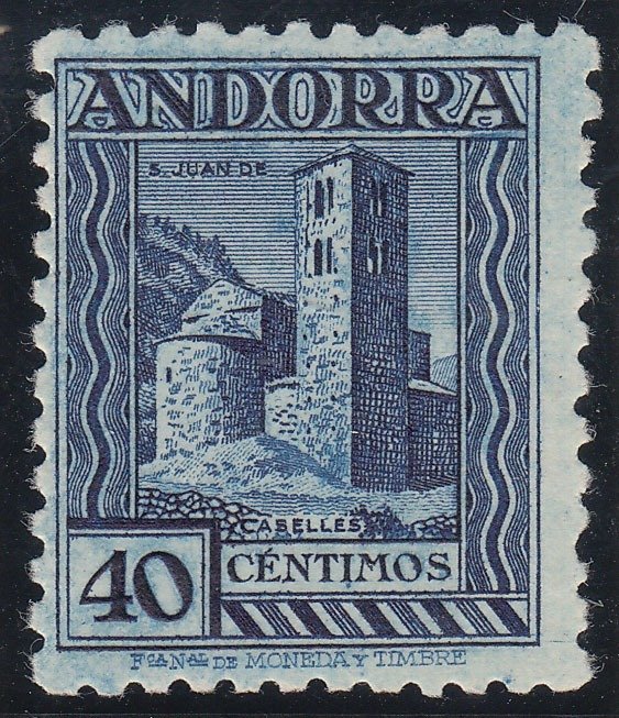 Spanien 1942 - Andorranska frimärken. 40 cent, tandad blå. - Edifil 37