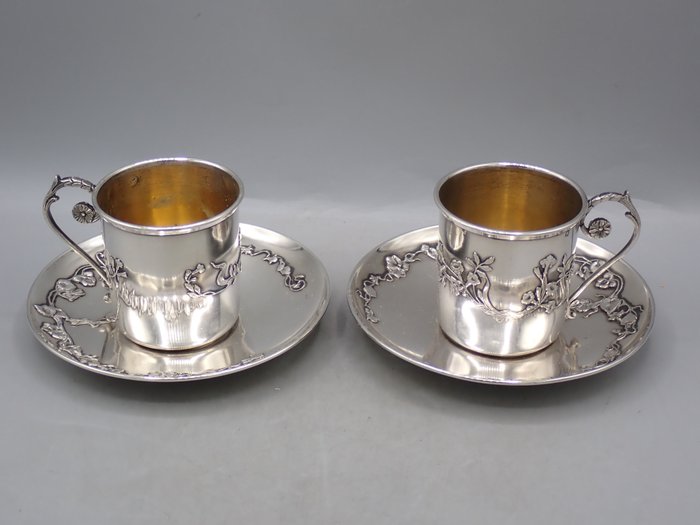 Gaston Bésegher - Cup and saucer (4) - .950 silver