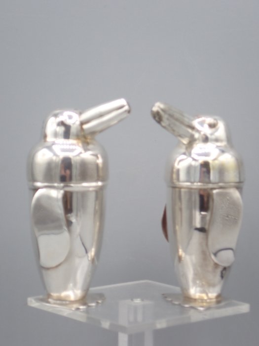 Saliera e pepiera (2) - A forma di pinguini - Placcato argento